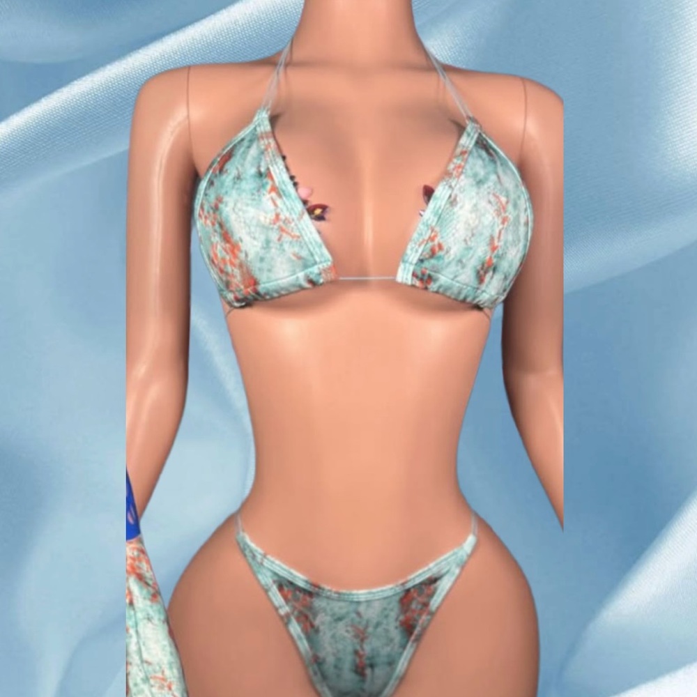 Aqua and Coral Women's Microkini Set